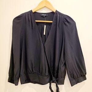 Madewell Silk Black Wrap Top
